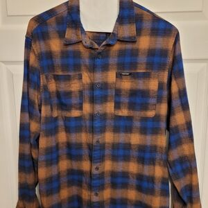 Calvin Klein Blue and Brown Plaid Men's Flannel Shirt Sz. Lg Cold Weather Gear